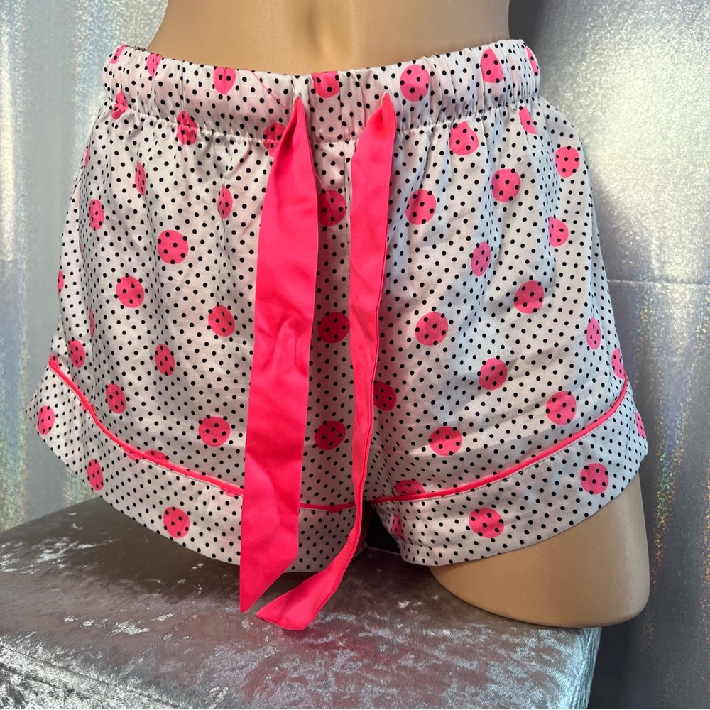 Victoria secret 2 piece silky satiny set tank and shorts polkadot neon pink y2k - Picture 13 of 13